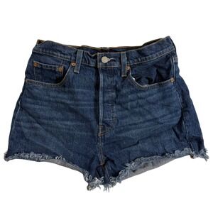 Levi's 501 Denim Shorts High Waisted Frayed Hem Dark Wash Women's size 29